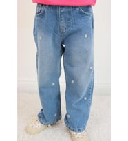 Breeze Kız Çocuk Jean Pantolon Papatya Nakışlı Düğmeli 1.5-5 Yaş, Açık Mavi