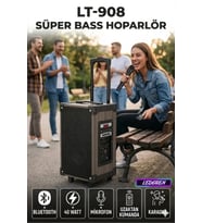 Lt-908 Süper Bass Şarjlı Mikrofonlu Hoparlör Karaoke Sistemi 80 Watt Taşınabilir Parti Box