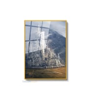 Dikey Çerçeveli Cam Minas Tirith Modern Ev Dekoru Duvar Sanatı Ev Ofis Tablosu (Altın)