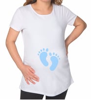 BK Gift Erkek Bebek Ayak İzi Tasarımlı Beyaz Hamile Tişört-1