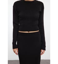 Tarz Kadın Modern Moda Normal Bel Geniş Paça Bisiklet Yaka Crop Triko Alt-Üst Takım (Kırmızı)