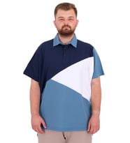 Mode XL Büyük Beden Erkek T-Shirt Polo Yaka Parçalı 25313 İndigo
