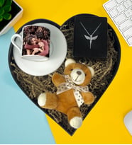 Kişiye Özel Premium Kalp Kutu Lüx Türk Kahve Fincanı Peluş Ayıcık Anahtarlık Gümüş Kaplama Melek Kolye