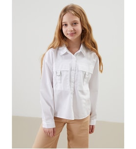LCW Kids Beyaz Basic Uzun Kollu Kız Çocuk Gömlek
