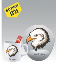 Kişiye Özel Mouse Pad ve Kupa Bardak Seti Kartal Desenli