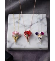 925 Ayar Gümüş Özel Tasarım Çiçekli Hediyelik Buket Kolye.rose.gold.rodaj Renk Seçeneği