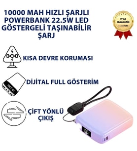10000 mAh Hızlı Şarjlı Powerbank 22.5W LED Göstergeli Taşınabilir Şarj