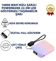 10000 mAh Hızlı Şarjlı Powerbank 22.5W LED Göstergeli Taşınabilir Şarj
