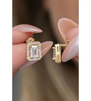 925 Ayar Gümüş Gold Kaplama Baget Taşlı Tektaş Küpe
