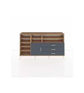 Arges Konsol 8 Raflı 3 Çekmeceli Tek Kapaklı  176x30x99 Çam-Antrasit