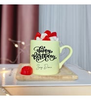 Happy Birthday Tasarımlı Kişiye Özel Sarı Türk Kahvesi Fincanı