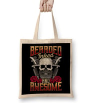 Bearded Inked And Awesome Funny Tattooed Dad Bez Çanta Uzun Saplı