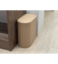 3D Baskı Yivli Oval Çöp Kutusu Sallanır Kapaklı Banyo Tuvalet Mutfak Ofis Kovası 24x12x23 cm Bej