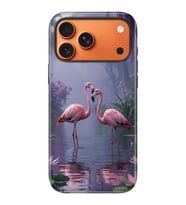 iPhone 17 Pro Max Uyumlu Kılıf Lansman İçi Kadife Temalı Desenli Silikon Flamingo Aşk