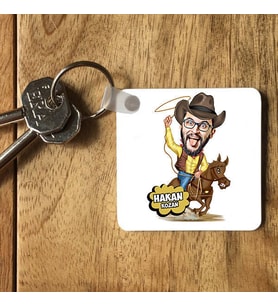 Kişiye Özel Atlı Kovboy Karikatürlü Anahtarlık