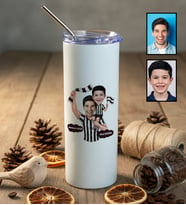 Kişiye Özel Karikatürlü Siyah Beyaz Taraftar Baba Oğul Pipetli Matara Babalar Günü Hediyesi