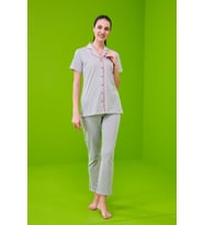 Pjs 23151 Kadın Çizgili Düğmeli Pijama Takım
