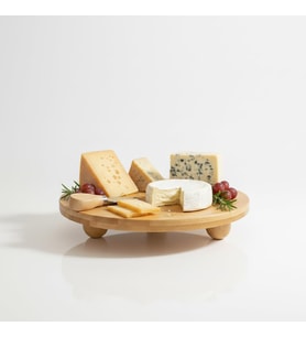 Bambu Top Ayaklı Yuvarlak Sunumluk – 25cm Çap Seçenekli Doğal Ahşap Servis Tabağı Peynir, Meze, Kek Standı, Kahvaltı ve Charcuterie Board Yükseltilmiş Masaüstü Tepsi (25 CM)
