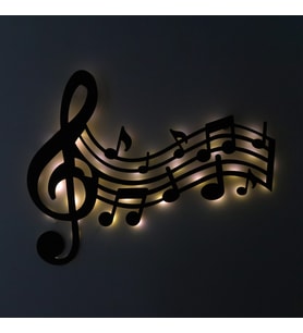 Lucenda Led Işıklı Sol Anahtarı Ve Notalar Müzik Temalı Tablo Duvar Dekorlu Gece Lambası