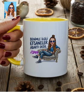 Kişiye Özel Karikatürlü Benimle İlgili Efsaneler Kupa Bardak Doğum Günü Hediyesi