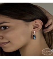 S-warovski Crystal Taşlı Gümüş Mavi Baget Sallantılı Kadın Küpe