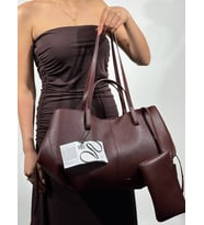 Kadın Omuz Çantası Dokulu Deri Büyük Boy 40/30 Cm Çıtçıtlı Cüzdanlı (Bordo)