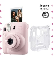 Instax mini 12 Pembe Fotoğraf Makinesi ve Şeffaf Kılıf Seti