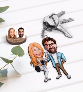 BK Gift Kişiye Özel Sevgililer Karikatürlü Ahşap Anahtarlık-93