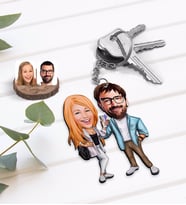 BK Gift Kişiye Özel Sevgililer Karikatürlü Ahşap Anahtarlık-93