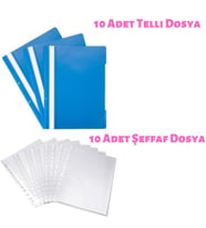 Şeffaf Dosya + Plastik Telli Dosya A4 Poşet Dosya Mavi Dosya (Renksiz)