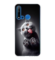 PrintiFy Huawei P20 Lite 2019 ile Uyumlu 1mm Slim Fit Kedi 2 050c Baskılı Şeffaf  Kılıf