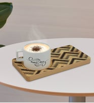 BK Gift Kişiye Özel Modern Art Tasarımlı Doğal Ahşap Tabaklı Seramik Fincan Sunum Seti  Model 17