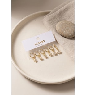 Yıldız Zirkon Taşlı Gold Renk Pirinç Set Küpe