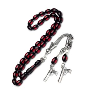 Erkek 7x11mm Kırmızı Sürmeli Toz Kehribar Tesbih
