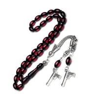 Erkek 7x11mm Kırmızı Sürmeli Toz Kehribar Tesbih
