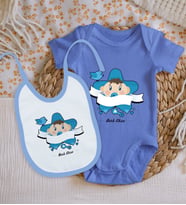 BK Kids Kişiye Özel İsimli Mavi %100 Pamuklu Kısa Kol Bebek Body Zıbın ve Mama Önlüğü Hediye Seti-7