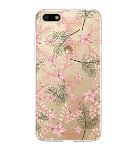 Huawei Y5 2018 Uyumlu Kapak Floral Kırmızı Tasarımlı Şeffaf Silikon Kılıf