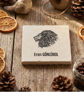 Kişiye Özel Aslan Baskılı Bardak Altlığı Doğum Günü Hediyesi (Krem)