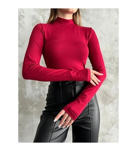 Kadın Bordo Parmak Detaylı Body