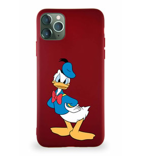 Apple iPhone 11 Pro Max Soft Premier Kapak Donald Duck-D Tasarımlı Silikon Kılıf - Mürdüm (Şeffaf)