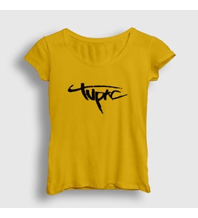 Presmono Kadın Sarı Logo Tupac Shakur T-Shirt 46197tt (Sarı)
