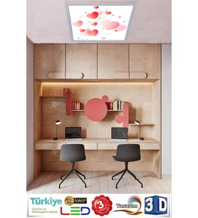 Beyaz Metal Çerçeveli 60watt Led Panel Kalbim Tasarım Avize Modern Çerçeveli Led Avize