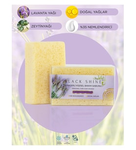 Black Shine Doğal Lavanta Özlü, %35 Nemlendiricili, Süngerli Kişisel Katı Bakım Sabunu 100 gr BYXKRM0044