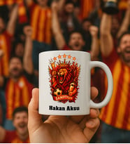 BK Gift Kişiye Özel Sarı Kırmızı 5 Yıldız Aslan Taraftar Tasarımlı Beyaz Kupa Bardak-4, Taraftar Hediyesi, Doğum Günü Hediyesi, Arkadaşa Hediye