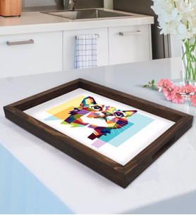 BK Gift Kedi Tasarımlı Doğal Ahşap Tepsi-1