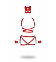Mulvxbrf Brf02 Kırmızı Harness Takım Deri Kedi Maskeli Zincir Detaylı - Brf1036 (Mulvix)