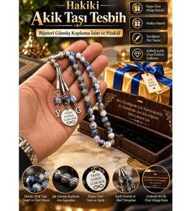 Kişiye Özel Akik Taşı İsimli Tesbih Ahşap Kutulu