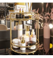 Bino Banyo Kozmetik Takı Düzenleyici Çok Amaçlı Organizer 2 Katlı Servis Sunum Tepsisi İkramlık GOLD