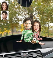 Kişiye Özel Karikatürlü Ahşap Araba Dikiz Ayna Süsü Sevgili-3