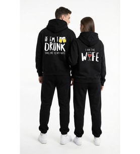 Nevermind Unisex Siyah Mizahi Yazı Baskılı Sevgili Kombini Oversize Hoodie Seti